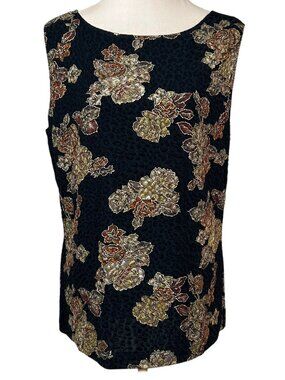 Chico's Black Gold Floral Tapestry Stretch Sleeveless Tank Top Size 3X